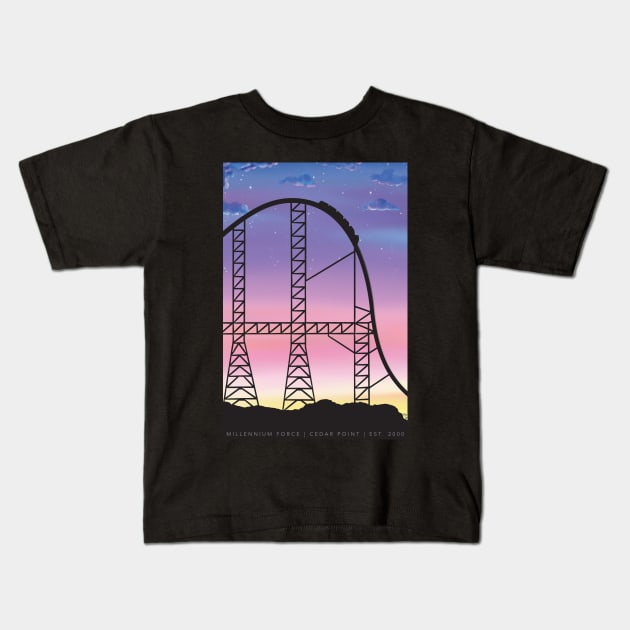 Millennium Force Sunset Kids T-Shirt by bettyjane88